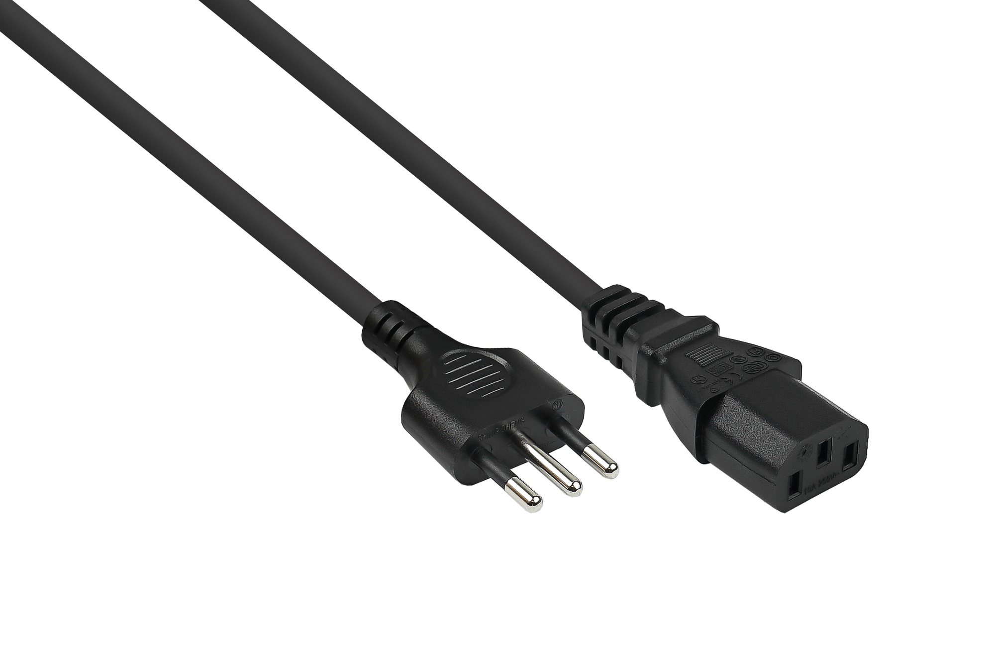 Power cable Italy plug type L (CEI 23-16) to IEC socket C13, black, 0,75mm², 1,8m
