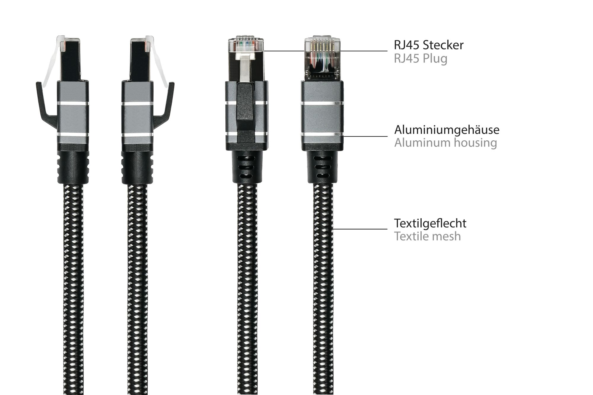 Ethernet-Kabel USB-C™ Stecker an RJ45 Stecker, Textilmantel, anthrazit, 7,5m, Good Connections®