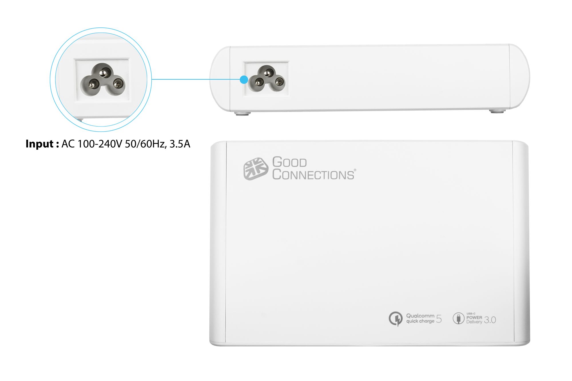 USB-Desktop-Schnellladestation 250W, 10-Port (10x USB-C™), PD 3.0, PPS, QC 5, weiß, Good Connections®
