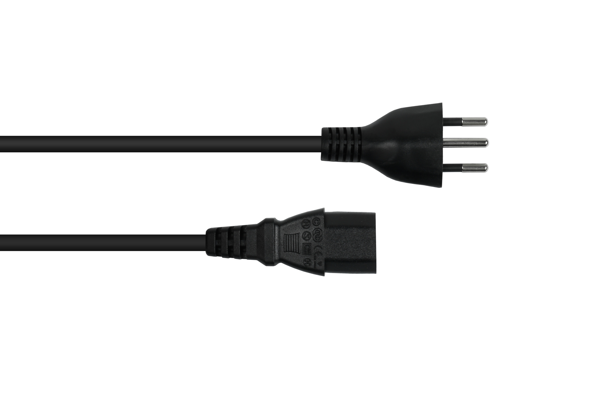 Power cable Switzerland plug type J (SEV 1011) to IEC socket C13, black, 0,75mm², 1,8m