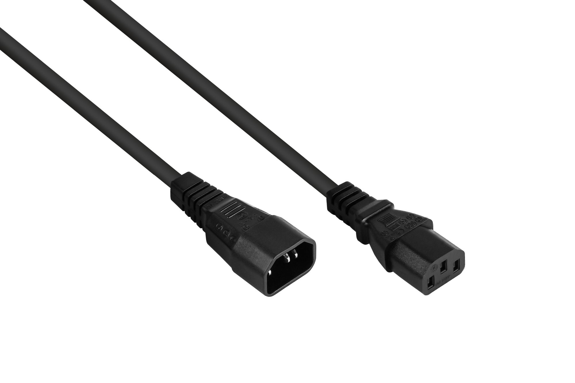 kabelmeister® Kaltgeräteverlängerung Kaltgeräte-Stecker C14 (gerade) an Kaltgeräte-Buchse C13 (gerade), schwarz, 0,75mm², 2m