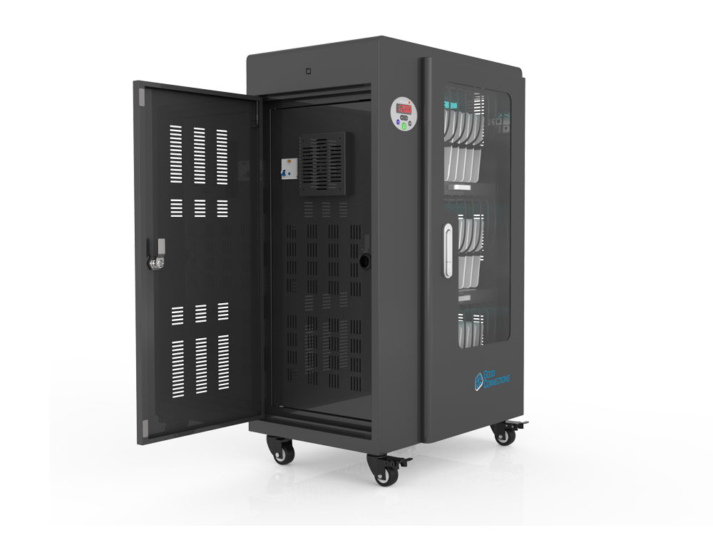 Tablet charging cart for up to 30 devices, UV-C disinfection, Smart Control, black, Good Connections®