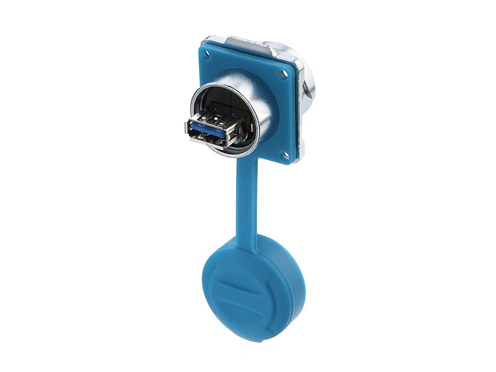Industrial Connector S3 - USB 3.0 Feedthrough coupler with Flange, Socket A on both sides, Metal, M24, Bayonet, IP65/67, Good Connections®
