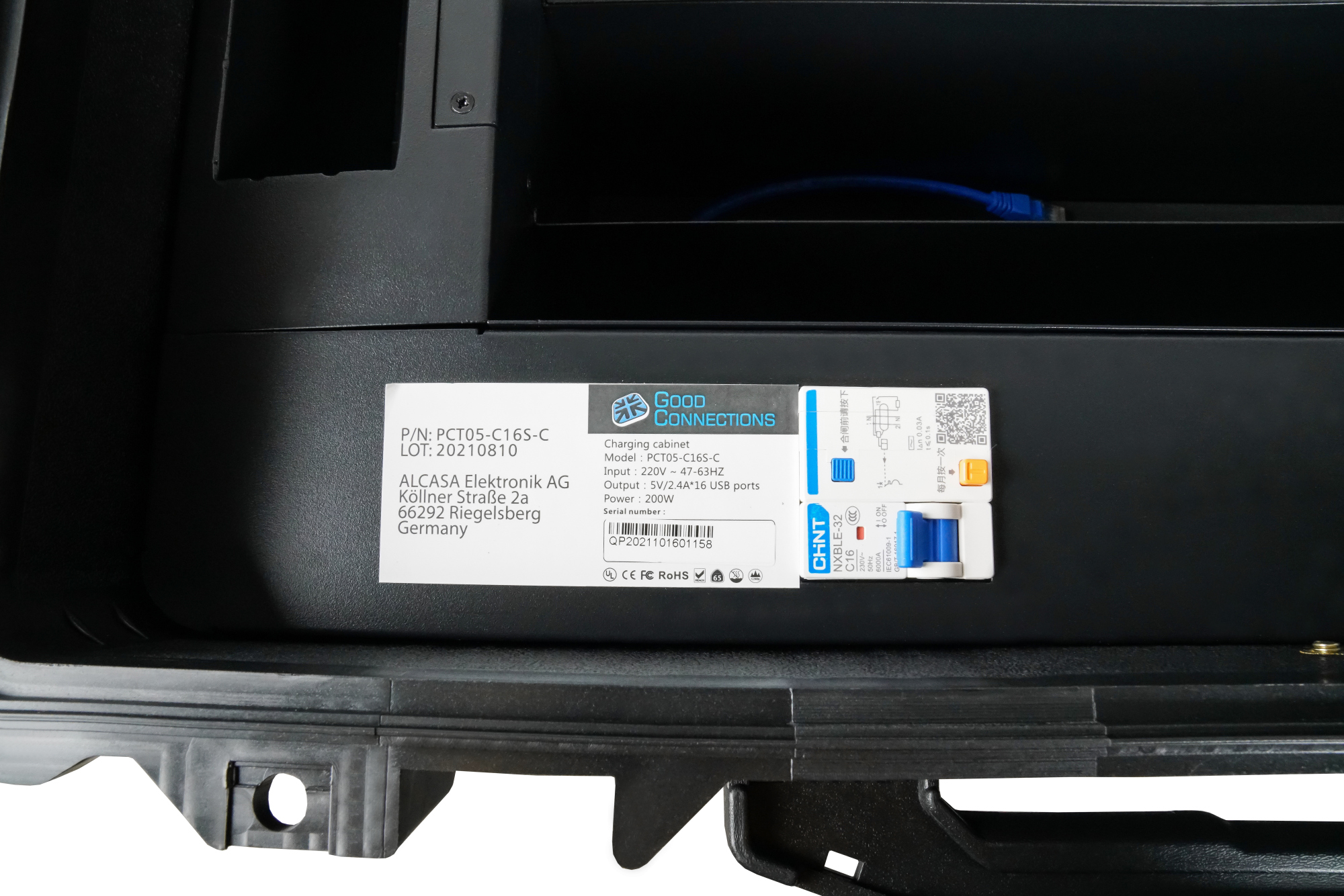 Good Connections® ATON3 T16C Tablet Charging Trolley, USB-C™ design, sync function via USB, active ventilation, additional sockets, RJ45, black