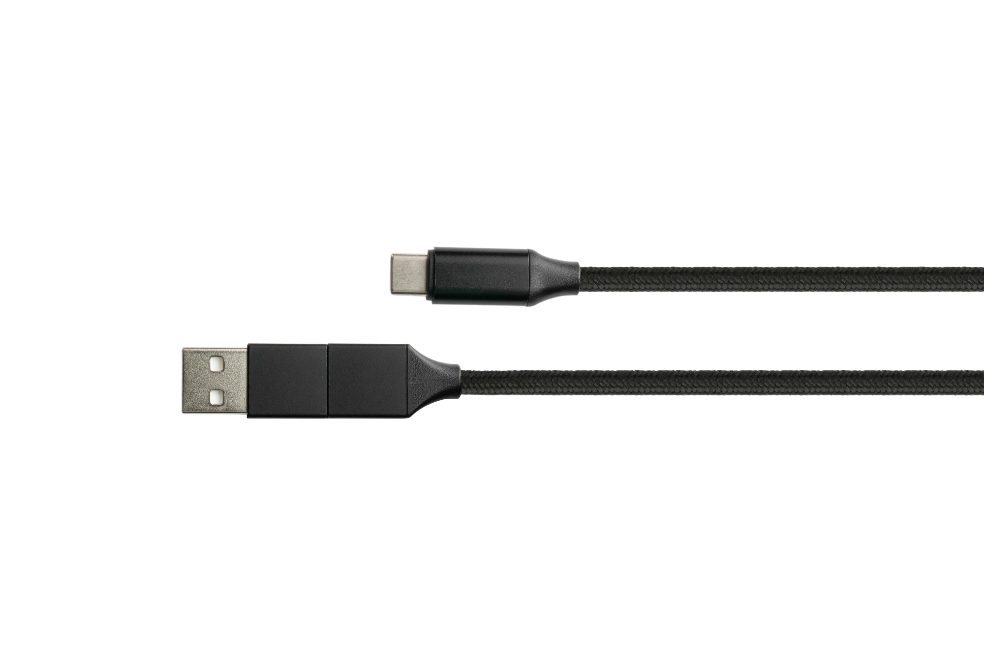USB 2.0 charging and data cable, USB-A and USB-C™ to USB-C™, QC 3.0, PD 60W, textile sheath, black, 1m, PYTHON® Series
