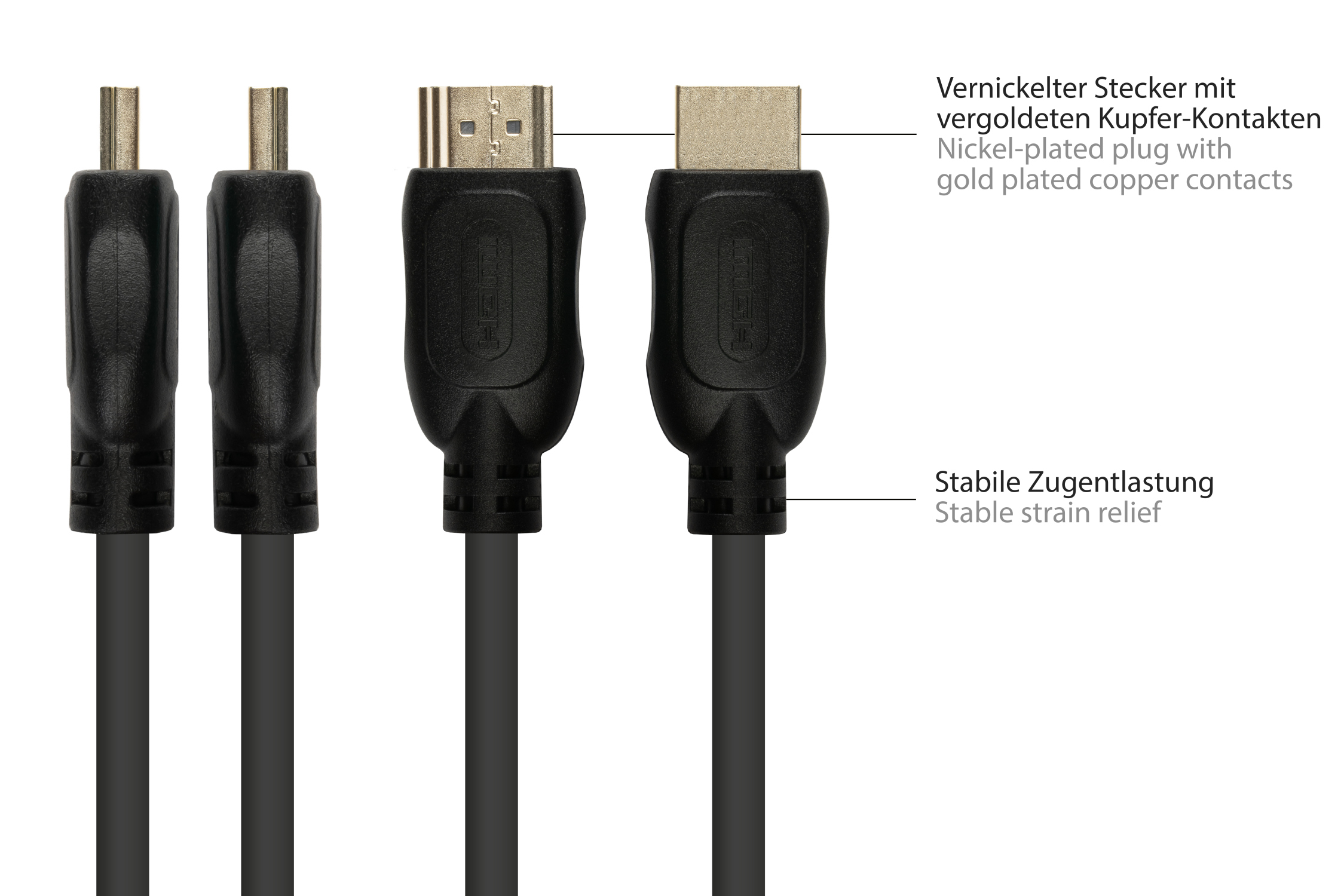 Anschlusskabel HDMI 2.0b, Stecker (Typ A) an Mirco Stecker (Typ D), 4K / UHD @60Hz, 18 Gbit/s, vergoldete Kontakte, schwarz, 2m, Good Connections®