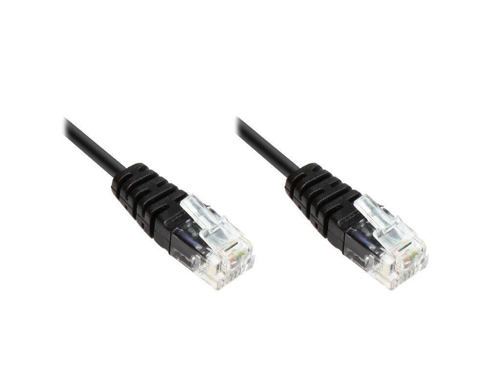 ISDN-Anschlusskabel, 2x RJ11 Stecker, 4-adrig, rund, schwarz, 0,6m, Good Connections®