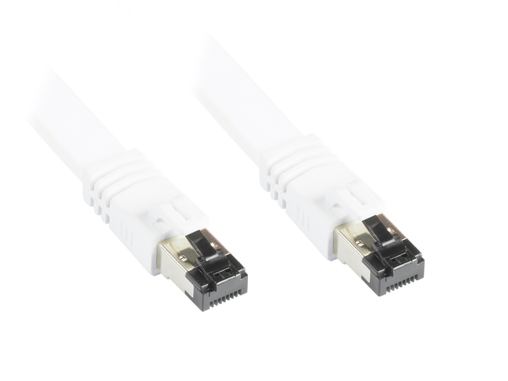 FLACH-Patchkabel Cat. 8.1, U/FTP, PiMF, halogenfrei (LSZH), 2000MHz, 40Gbit/s, weiß, 0,5m, Good Connections®