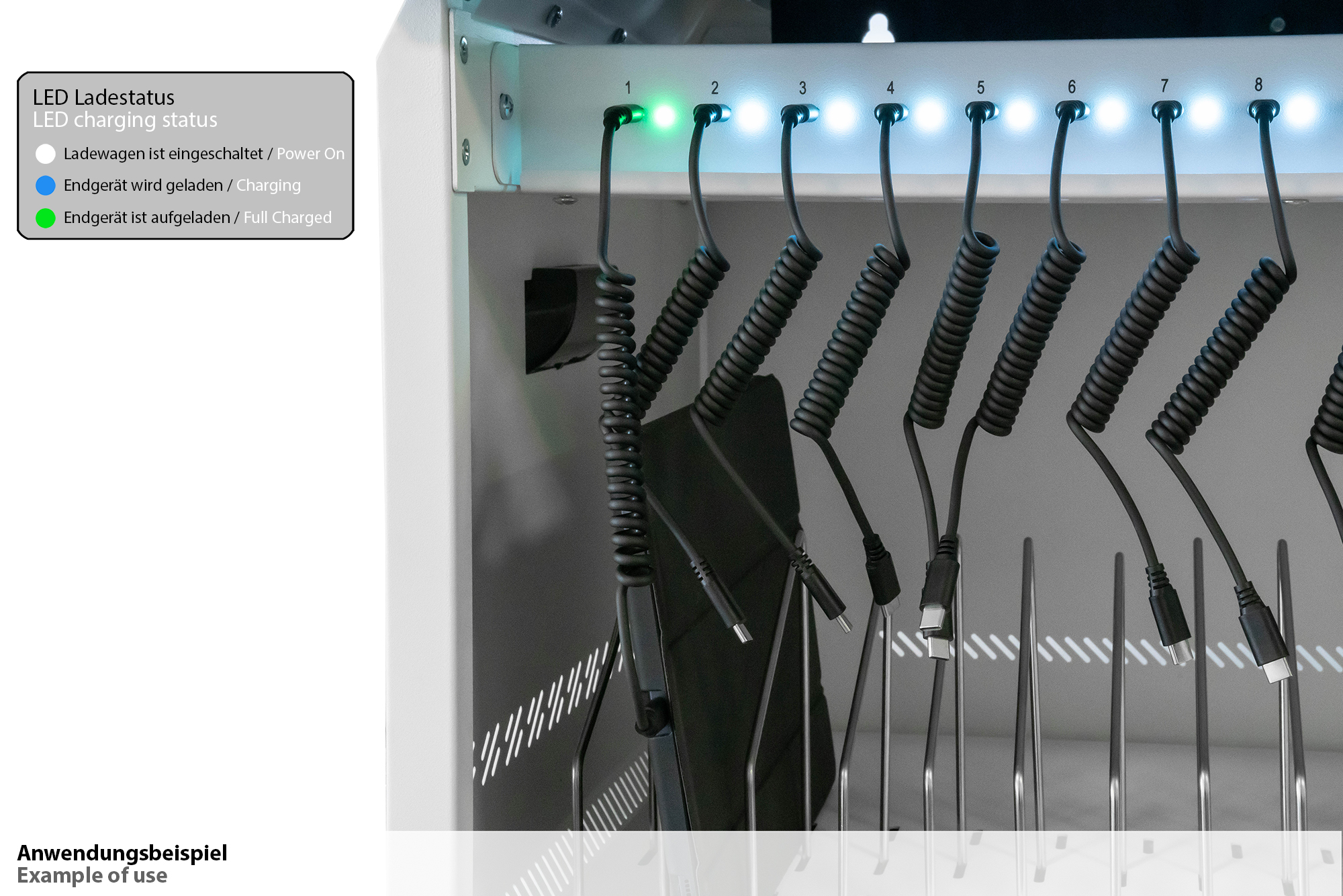 Good Connections® GEMMA T16C Ladeschrank/-wagen für 16 Geräte, USB-C™, 18W pro Port, PD 3.0, QC 3.0, weiß/blau