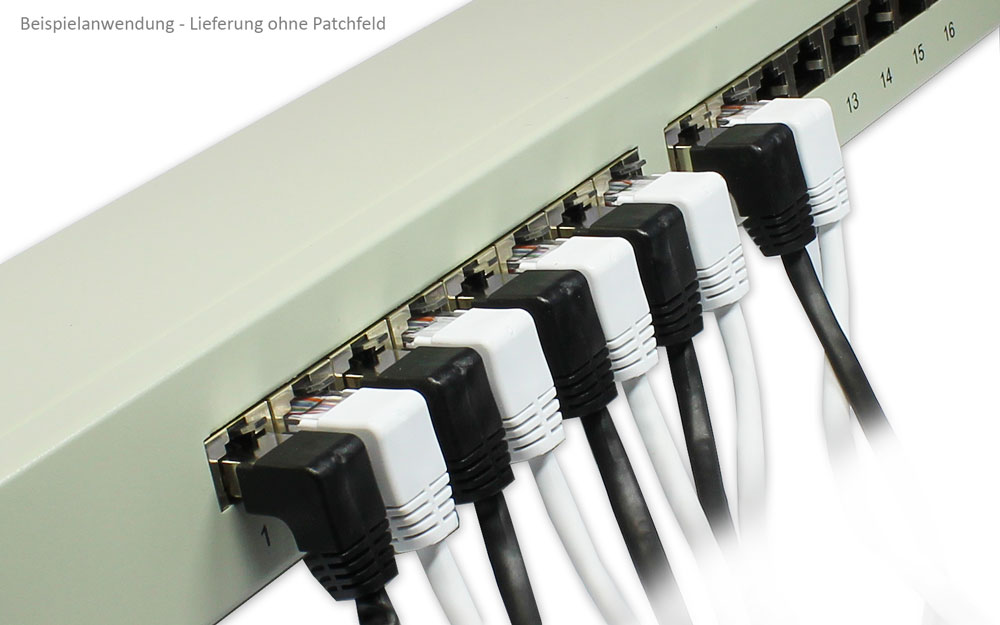 Patchkabel, Cat. 5e, F/UTP, 1x 90° nach unten gewinkelt an 1x gerade, weiß, 1m, Good Connections®