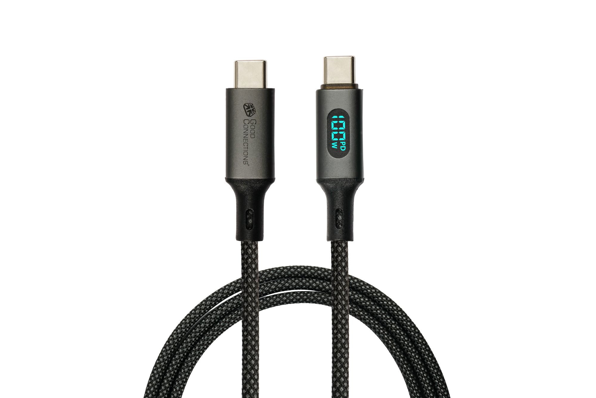 USB 2.0 Lade- und Datenkabel (100W) mit Digitalanzeige, USB-C™ Stecker an USB-C™ Stecker, schwarz, 1m, Good Connections®