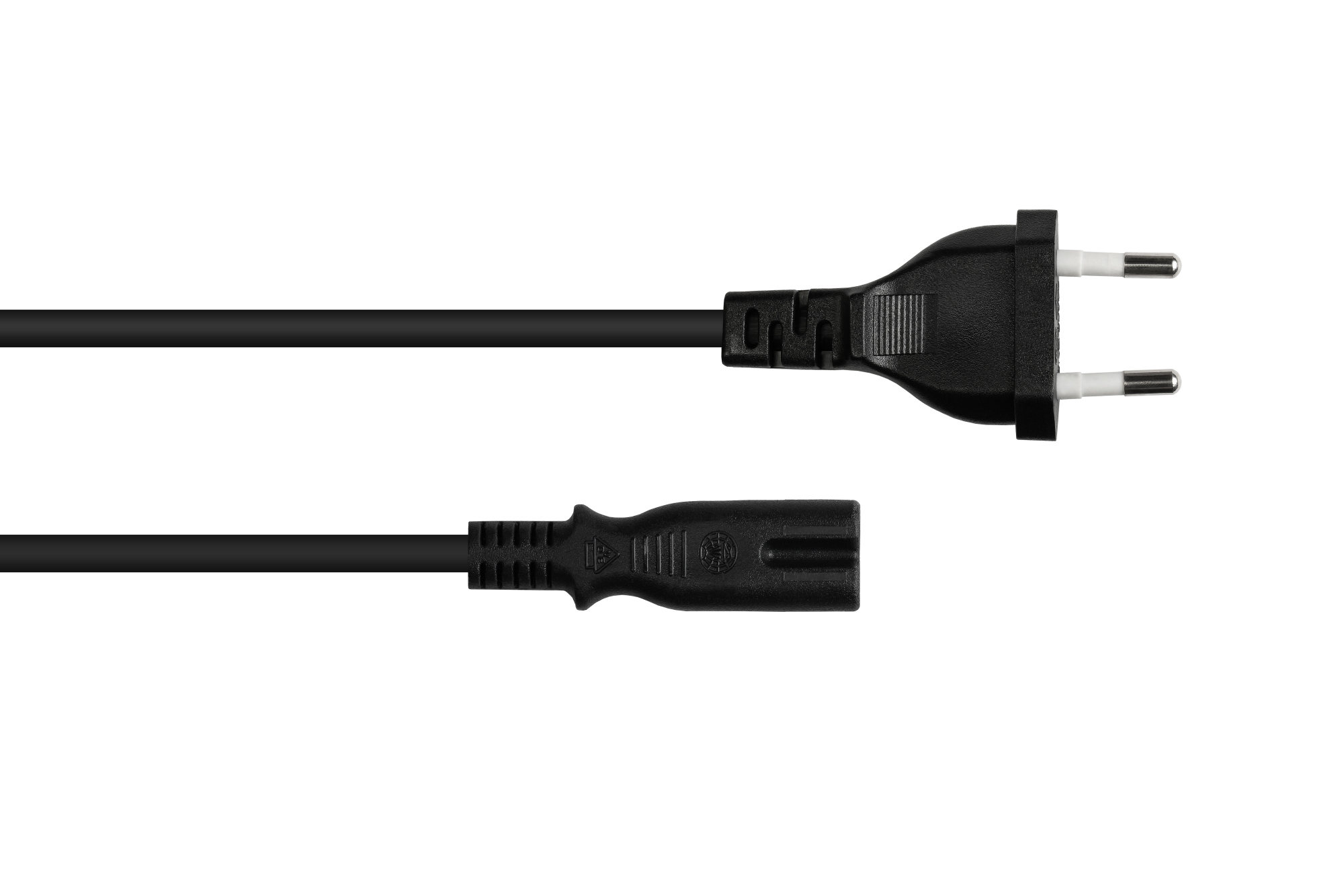 Euro-Netzkabel Euro-Stecker Typ C (gerade) an C7/Euro 8 Buchse (gerade), schwarz, 0,75 mm², 0,5 m, Good Connections®