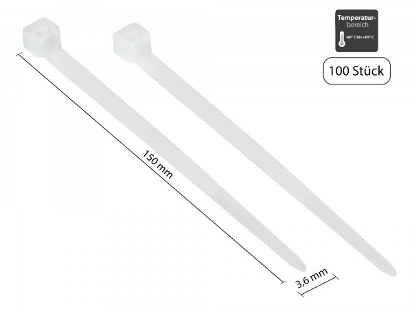 Kabelbinder 150 mm x 3,6 mm, transparent, UL, -40 °C bis +85 °C, 100 Stück, Good Connections®