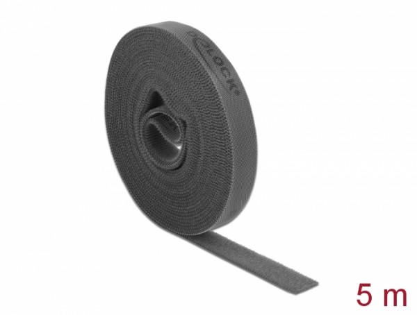Klettband auf Rolle L 5 m x B 15 mm grau, Delock® [18390]