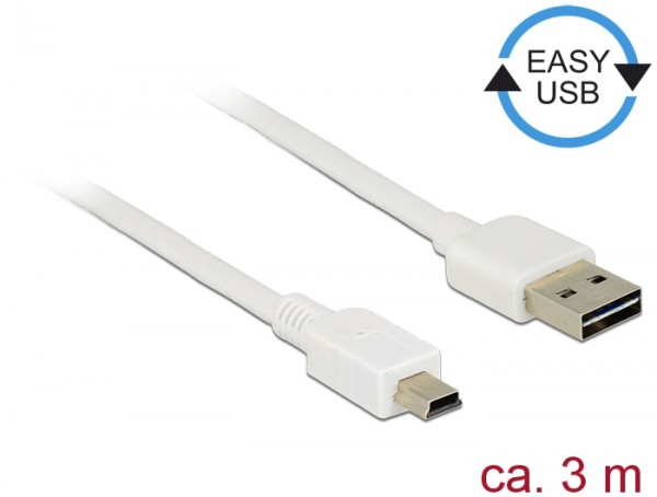 Kabel EASY-USB 2.0 Typ-A Stecker an USB 2.0 Typ Mini-B Stecker, weiß, 3 m, Delock® [85161]