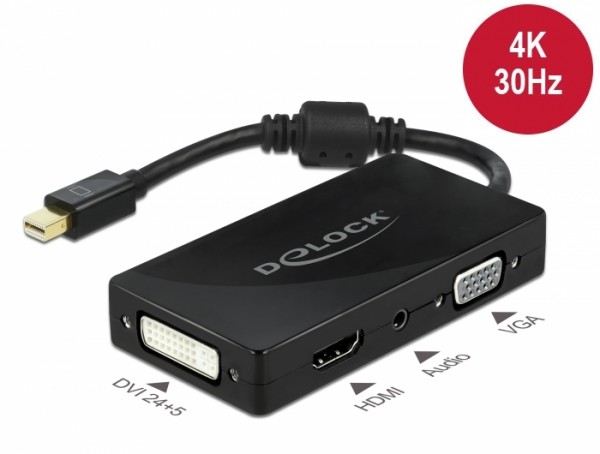 Mini DisplayPort 1.2 Adapter zu VGA / HDMI / DVI / Audio Buchse 4K Passiv schwarz , Delock® [62073]