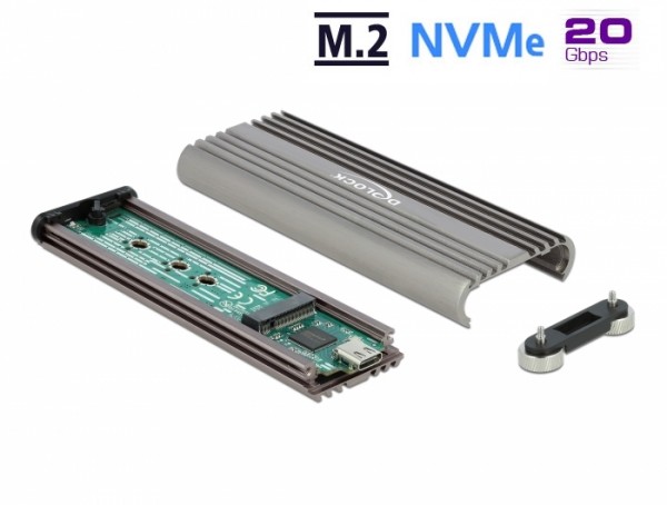 Externes Gehäuse für M.2 NVMe PCIe SSD mit SuperSpeed USB 20 Gbps (USB 3.2 Gen 2x2) USB Type-C™ Buchse - werkzeugfrei, Delock® [42001]