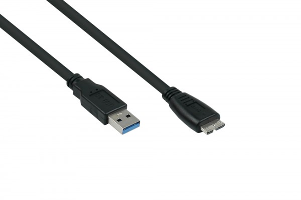 kabelmeister® Anschlusskabel USB 3.0 Stecker A an Stecker Micro B, Premium, DATA AWG28 / Power AWG24, UL, KUPFER, schwarz, 1,8m