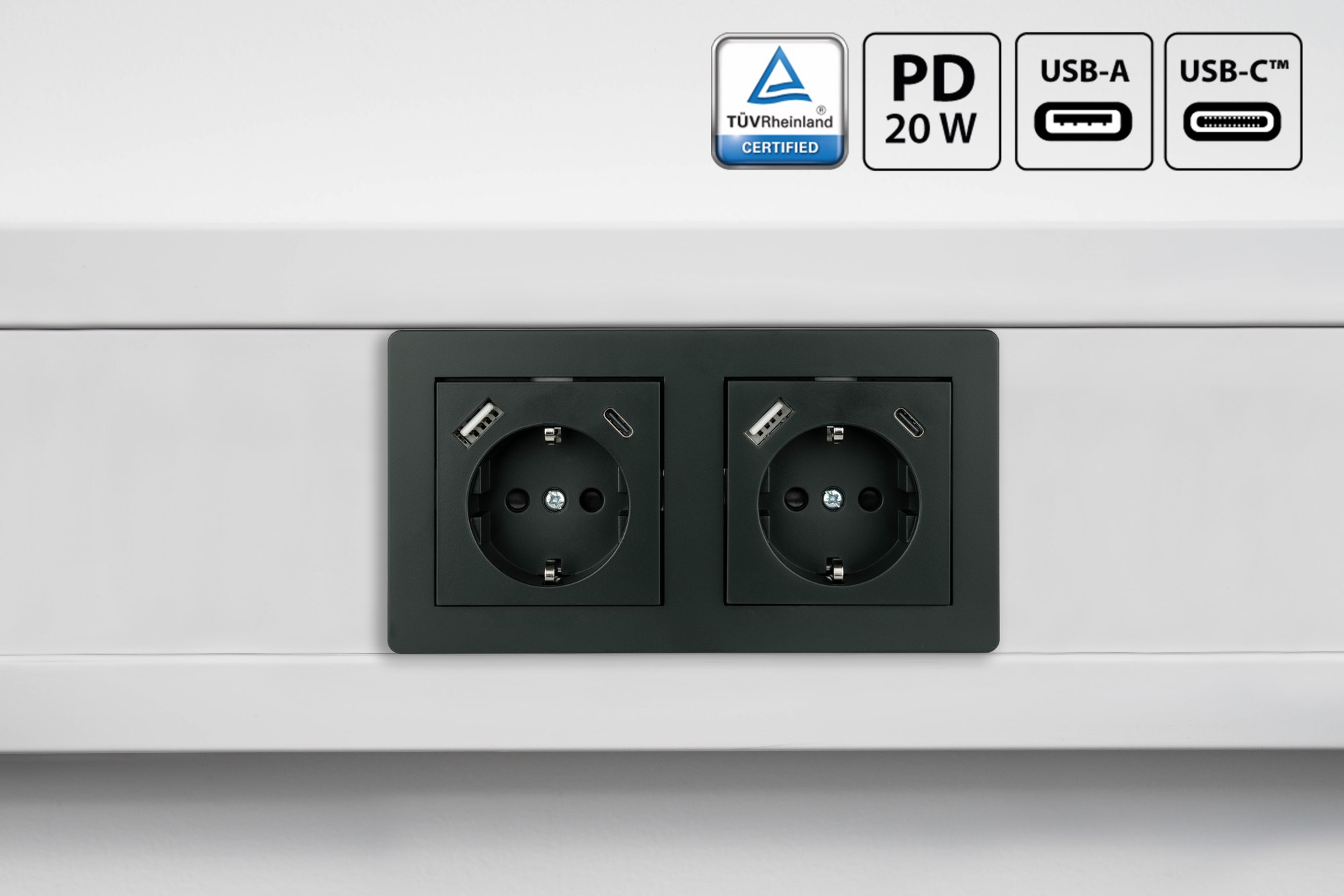 Schutzkontakt-Einbausteckdose 2-fach, jeweils mit USB-C™ (20W, PD