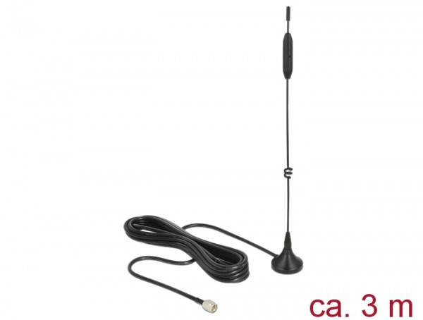 LTE / GSM / UMTS Antenne SMA Stecker 5dBi omnidirektional, magnetischer Standfuß, Kabel (RG-174, 3m), outdoor schwarz, Delock® [12420]
