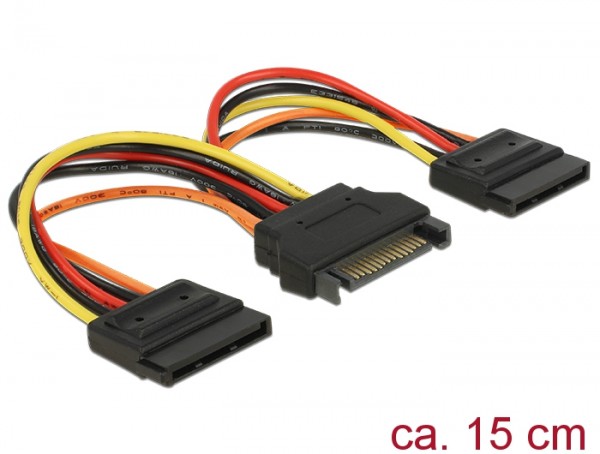 Kabel Power SATA 15 Pin Stecker an 2x Power SATA 15 Pin Buchse, 0,15m, Delock® [60143]
