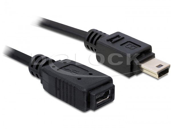 USB 2.0 Verlängerung Stecker Mini B an Buchse Mini B, schwarz, 1m, Delock® [82667]