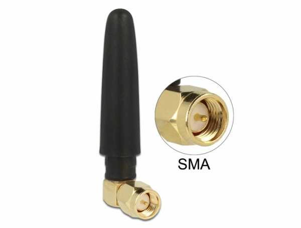 WLAN 802.11 b/g/n Antenne SMA Stecker 90° 2 dBi omnidirektional starr aus flexiblem Material schwarz, Delock® [12624]