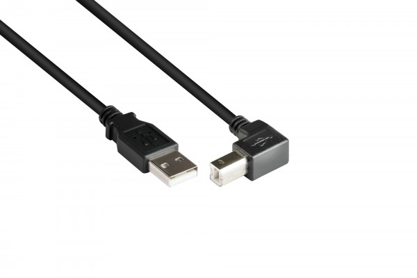 Anschlusskabel USB 2.0 Stecker A an Stecker B nach unten gewinkelt, 0,5m, Good Connections®