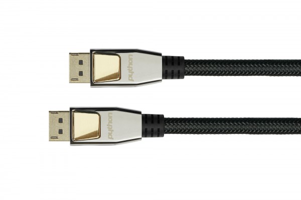 Anschlusskabel DisplayPort 1.2, 4K / UHD @60Hz, Vollmetallstecker, vergoldete Kontakte, OFC, Nylongeflecht schwarz, 10m, PYTHON® Series