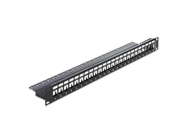 Patchpanel Keystone, 19" 1HE, 24-Port mit Entlastungschiene, schwarz,Delock® [43277]