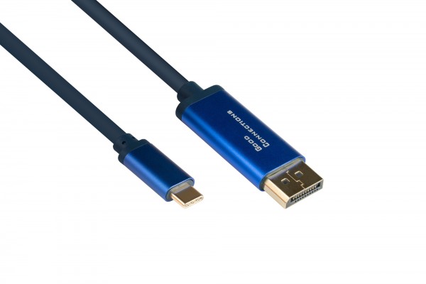 USB-C™ an DisplayPort 1.2 SmartFLEX Kabel, 4K UHD @60Hz, Aluminiumgehäuse, CU, dunkelblau, 1m, Good Connections®