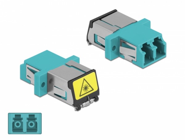 LWL Kupplung mit Laserschutzklappe LC Duplex Buchse zu LC Duplex Buchse Multimode aqua, Delock® [86900]