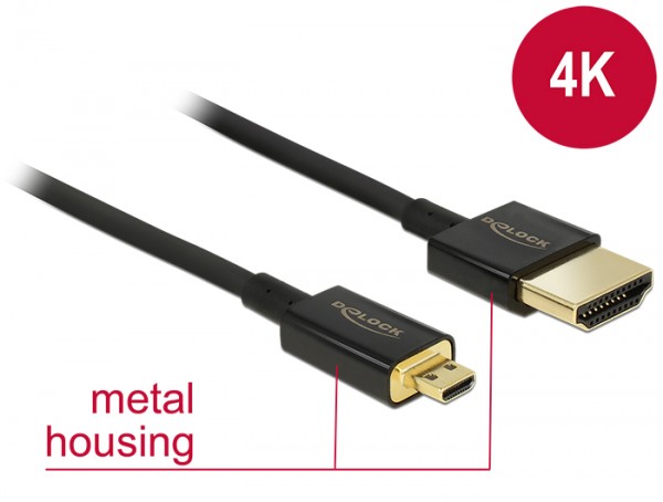 Kabel High Speed HDMI mit Ethernet - HDMI-A Stecker an HDMI Micro-D Stecker 3D 4K 1 m Slim Premium, Delock® [84781]