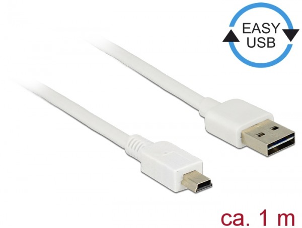 Kabel EASY-USB 2.0 Typ-A Stecker an USB 2.0 Typ Mini-B Stecker, weiß, 1 m, Delock® [85157]