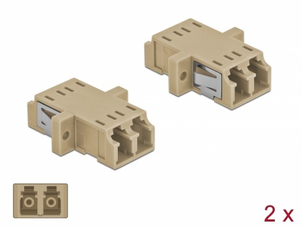 LWL Kupplung LC Duplex Buchse zu LC Duplex Buchse Multimode 2 Stück beige, Delock® [86535]