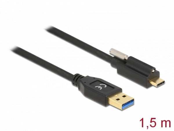 SuperSpeed USB (USB 3.2 Gen 1) Kabel Typ-A Stecker zu USB Type-C™ Stecker mit Schraube oben, schwarz, 1,5 m, Delock® [84028]