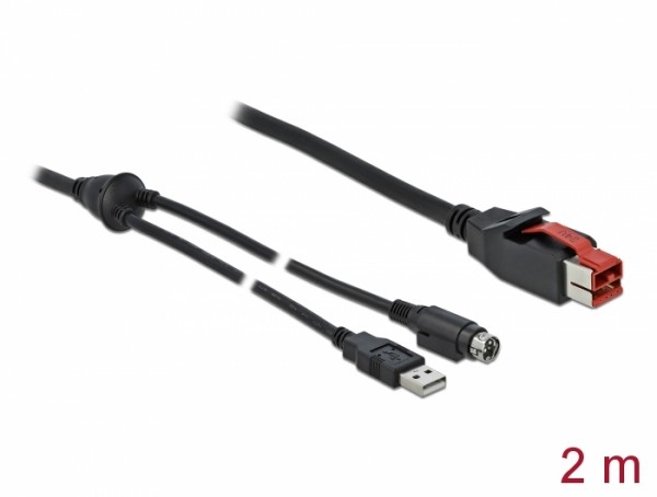 PoweredUSB Kabel Stecker 24 V zu USB Typ-A Stecker + Mini-DIN 3 Pin Stecker 2 m für POS Drucker und Terminals, Delock® [85941]