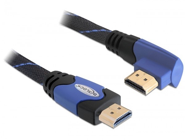 Anschlusskabel High Speed HDMI® mit Ethernet, einseitig links gewinkelt, 1m, blau, Delock® [82955]