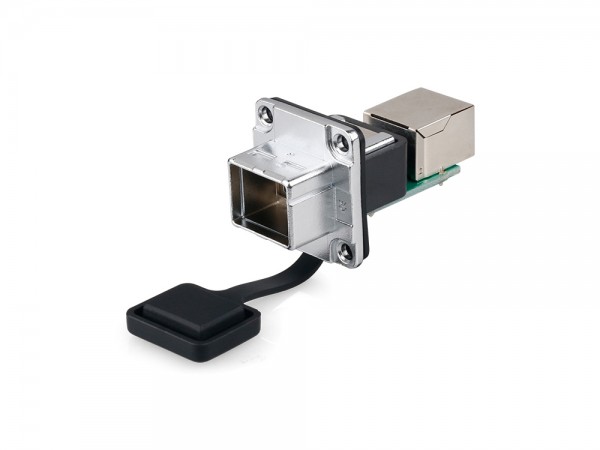 Industrie-Steckverbinder S6 - RJ45 Durchführungskupplung mit PCB-Platine / Leiterplatte, RJ45 Buchse beidseitig, Metall, Good Connections®