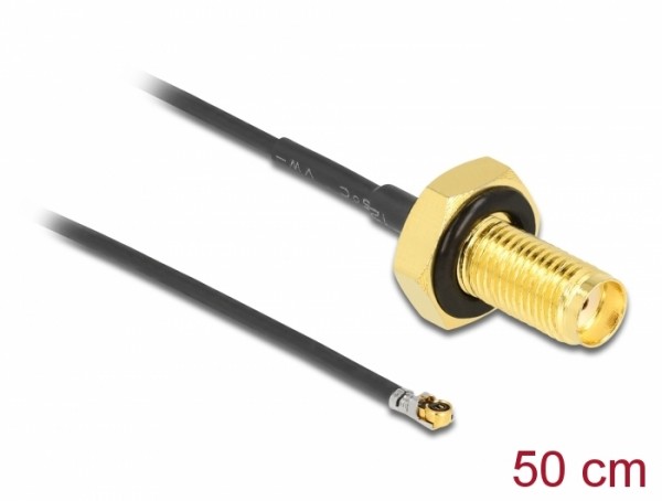 Antennenkabel SMA Buchse zum Einbau zu MHF® 4L LK Stecker 1.37 50 cm Gewindelänge 10 mm spritzwassergeschützt, Delock® [12667]