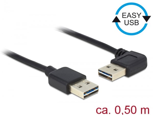 Kabel EASY-USB 2.0 Typ-A Stecker > EASY-USB 2.0 Typ-A Stecker gewinkelt links / rechts, schwarz, 0,5 m, Delock® [85176]