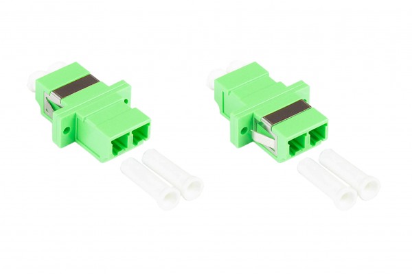 LWL Duplex Kupplung, LC (APC) an LC (APC), OS2, Singlemode, Kunststoffgehäuse mit Flansch, Keramikhülse, grün, Good Connections®
