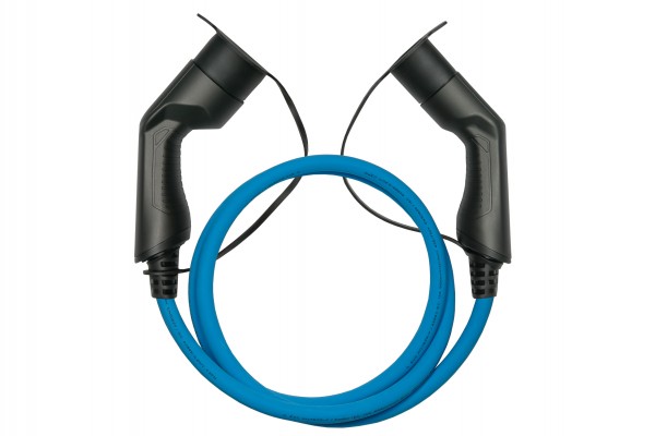 E-Auto-Ladekabel Mode 3, Typ 2 Stecker an Buchse, 3-phasig, 32 A, 22 kW, blau, 7,5m