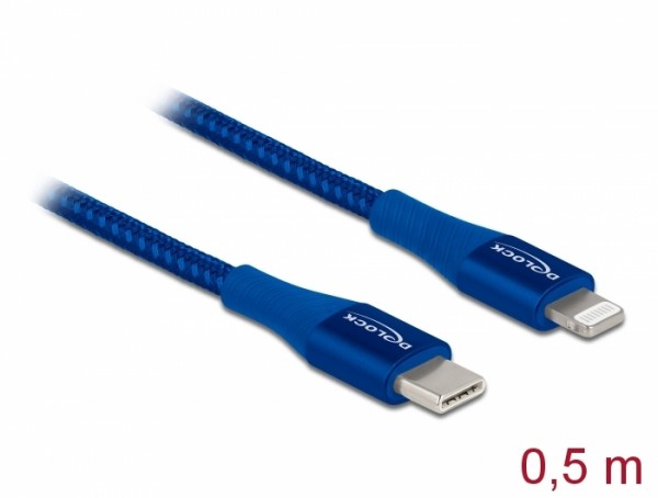 Daten- und Ladekabel USB Type-C™ zu Lightning™ für iPhone™, iPad™ und iPod™ blau 0,5 m MFi, Delock® [85415]