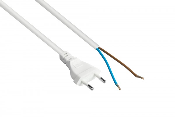 kabelmeister® Euro-Netzkabel Euro-Stecker Typ C an abisolierte Enden, weiß, 0,75 mm², 5 m