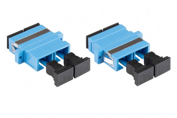 LWL Duplex Kupplung, SC (UPC) an SC (UPC), OS2, Singlemode, Kunststoffgehäuse mit Flansch, Keramikhülse, blau, Good Connections®