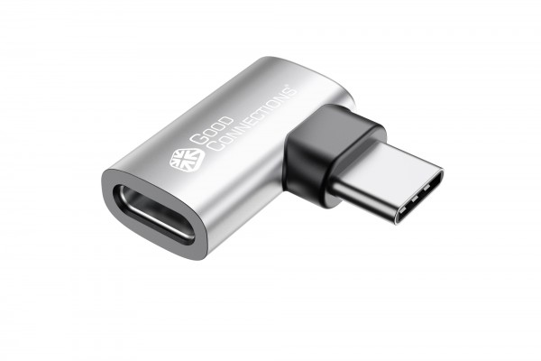 USB 4.0 Gen. 3x2 Winkeladapter / Portschoner (40GBit/s, 240W, 8K@60Hz), USB-A Stecker an USB-C™ Buchse, links / rechts gew., silber, Good Connections®