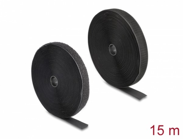 Strapazierfähiges Klettband mit Haft- und Flauschband L 15 m x B 25 mm schwarz, Delock® [20851]