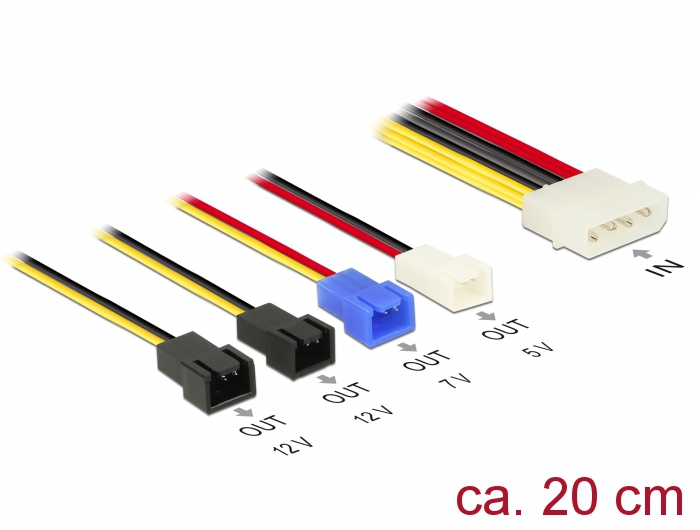 Kabel Stromversorgung Molex 4 Pin Stecker an 4x 2 Pin Lüfter (12 V