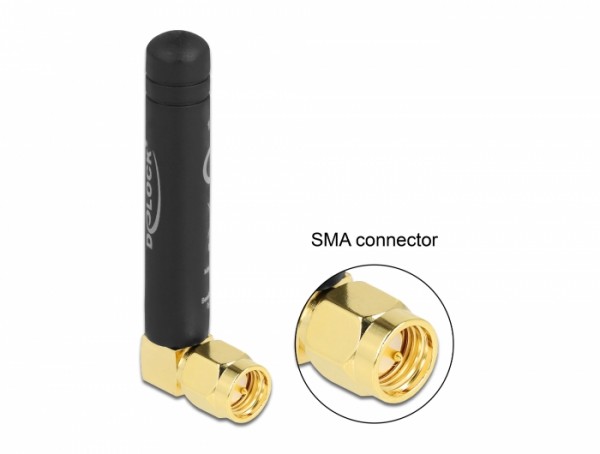 LPWAN 868 MHz Antenne SMA Stecker 90° 1,6 dBi omnidirektional starr schwarz, Delock® [12716]